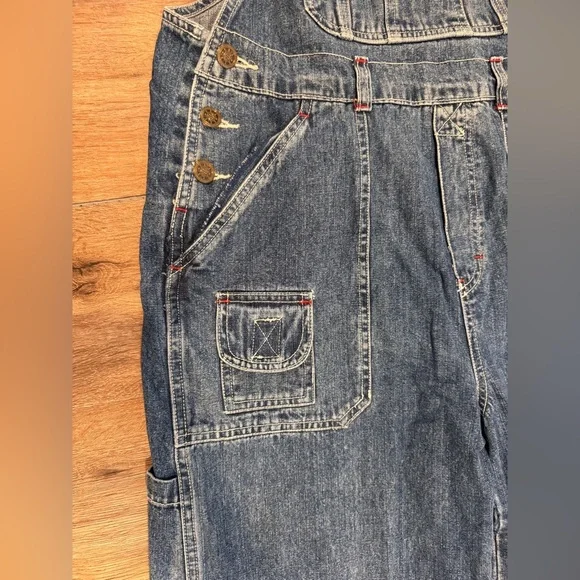 Vtg 90s SO.LA Blues Bib Overalls L Denim Carpenter Y2K Garage Street Wear - Picture 3 of 9